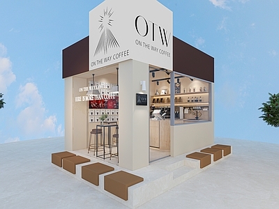 现代侘寂奶茶店 现代咖啡奶茶店铺 咖啡店收银台 奶茶咖啡制作设备 明装轨道射灯 工业风吊灯