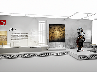 新中式中古博物馆展厅 三国文化 赵云 博物馆展柜 展柜展台 展板展墙