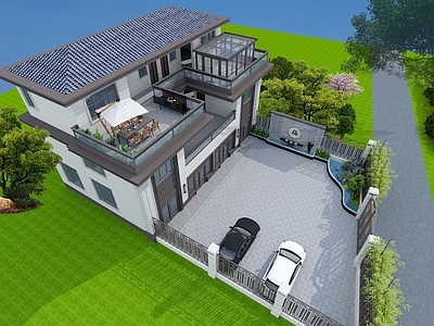 新中式现代其他住宅外观 自建房 别墅 庭院 水景 露台