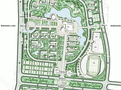 现代学校建筑 现代大学城规划 职业学院总图规划 总平面规划图 施工图