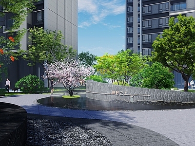 现代新中式小区景观 入口景观