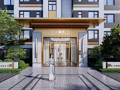 现代新中式多层住宅 新中式现代门厅