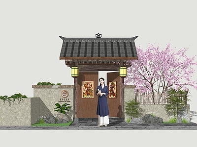 新中式庭院门 庭院木门 民宿门 入户门 民居大门 景观大门