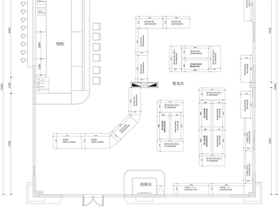 现代其他商业空间 海鲜店设计平面图 海鲜便利店平面图 海鲜明档店平面图 施工图