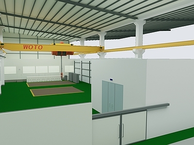 现代厂房 厂房车间 衍车 操作平台 推拉门 彩钢隔墙