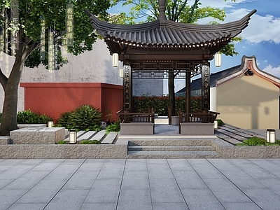 新中式侘寂古建筑 新中式凉亭 休闲庭院 中式建筑 八角亭