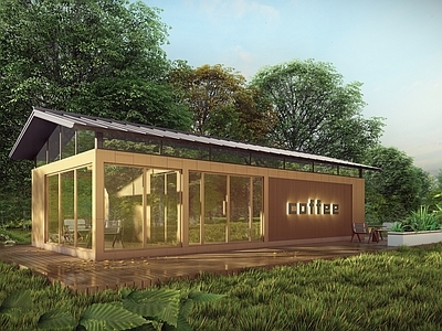 轻奢复古餐饮建筑 工业咖啡店 集装箱咖啡店 小商业 木质咖啡店