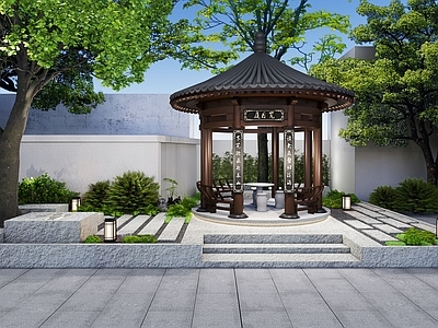 新中式中古古建筑 圆亭 新中式庭院 现代简约中式 休闲中式庭院