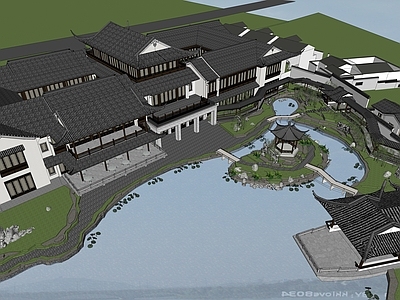 中式新中式售楼处建筑 中式商业 中式园林 中式示范区 仿古建筑