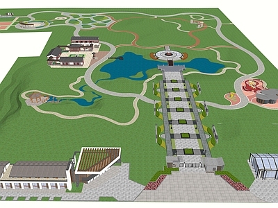 现代轻奢景观公园 景观公园 游乐场 运动场 景观建筑 景观小品