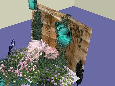 现代法式其他摆件 报纸蝴蝶花朵装饰 艺术品 装饰艺术