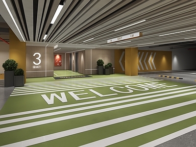 现代室内停车场 停车电梯间 商场