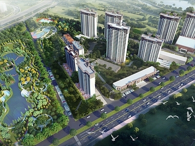 现代鸟瞰规划 休闲公园 住宅区