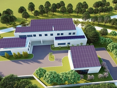 现代新中式社区服务中心 现代建筑 新能源 光伏板