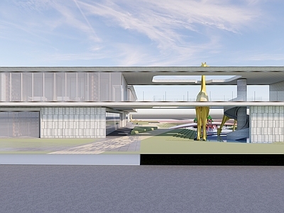 现代售楼处建筑 L形 半边框 架空