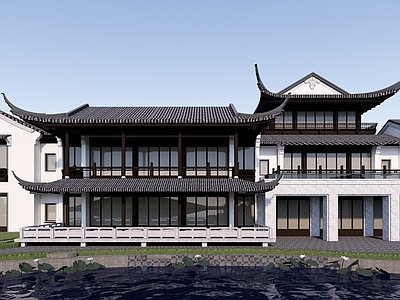 中式酒店建筑 歇山顶 院门 院落 入户大堂