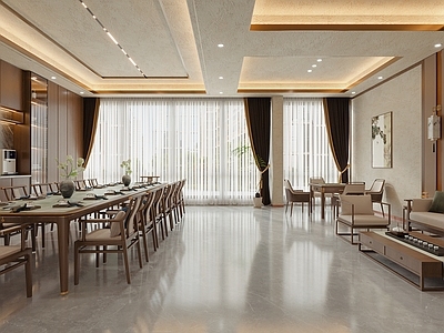 新中式现代休息区 新中式休闲区 火锅桌 新中式长条桌 多功能区