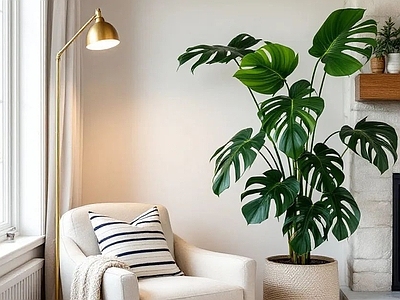 盆栽 现代绿植盆栽 单人沙发 落地灯
