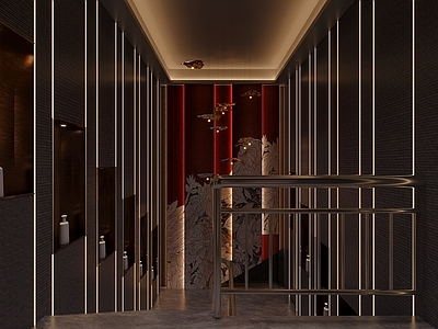 现代新中式楼梯间 足浴店楼梯 楼梯造景 楼梯景观
