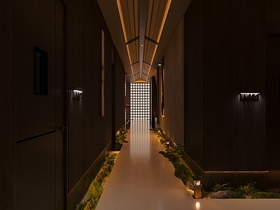 现代新中式走廊 会所走廊 ktv走廊 足浴店过道 走廊景观