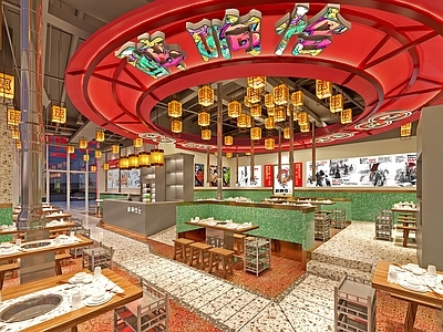新中式复古烧烤烤肉店 烤肉店 街边店 门头 就餐区 造型