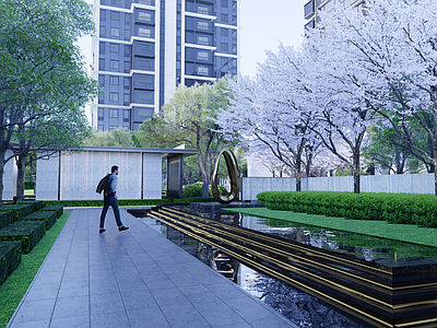 现代其他水景设施 庭院水景 叠水 跌水 入口水景 轴线景观