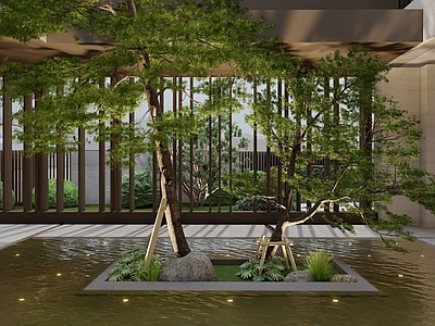 现代新中式别墅庭院 屋面 展厅 现代屋顶