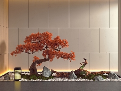 新中式其他景观小品 庭院景观小品 室内景观造景 景观树 鹅软石 石头
