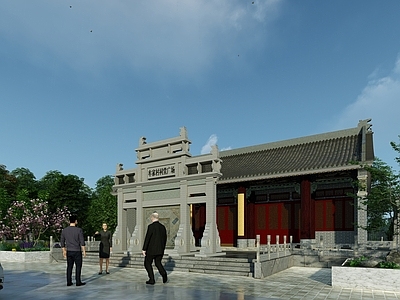 中式古建筑 中式建筑祠堂牌坊