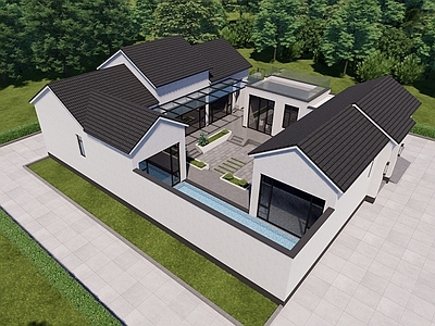 新中式中式四合院 自建房 小别墅 四合院 三合院