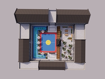 新中式现代鸟瞰规划 幸福院 养老院 敬老院