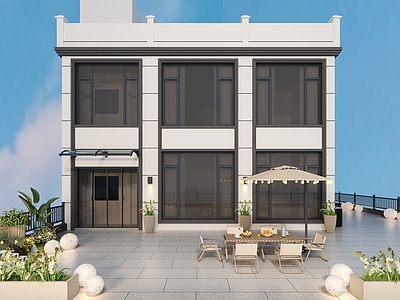 现代阳台 自建房露台外观 露台花园