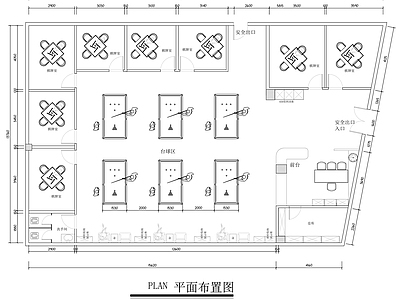 现代简约台球厅 台球城 台球厅 台球 棋牌室 平面图