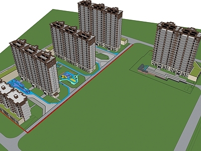 现代中式小区建筑 住宅小区 景观 高层住宅