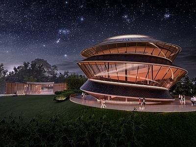 现代风格建筑 观景台 山顶建筑 异形建筑 灯笼