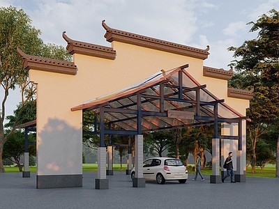 现代新中式入口大门 公园入口大门 小区入口大门 公司入口大门