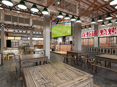 复古工业烧烤烤肉店 夜宵烧烤店 就餐区