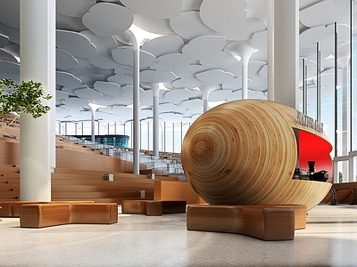 现代新中式图书馆 现代图书馆 异形天花 异形大厅 树状天花 现代大厅