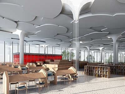 现代图书馆 现代图书馆 阅读区 现代书吧 树状天花