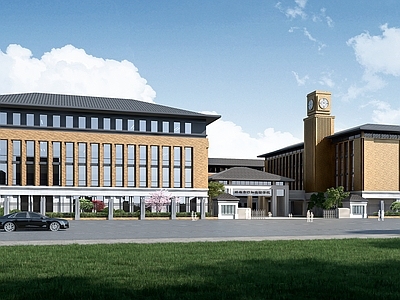 新中式学校外观 学校教学楼