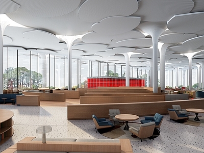 现代图书馆 现代图书馆 阅读区 公共休闲区 树状天花