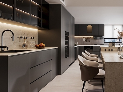 意式轻奢开放式厨房 餐厅厨房 半开放式厨房 岛台厨房