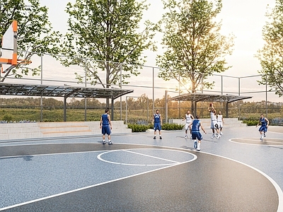 现代篮球场 户外篮球场 景观篮球场 篮球场看台