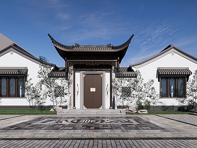 新中式中式别墅建筑 中式乡村别墅 一层乡村住宅 独栋沿河住宅 施工图