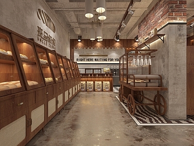 现代原木甜品面包店 面包店 甜品店 做旧柜子