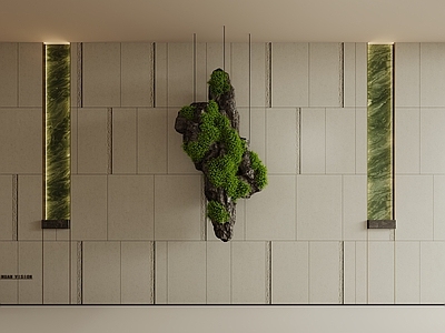 现代大厅 石材背景墙 苔藓石装置品