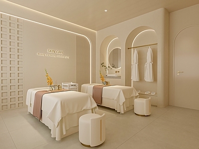 现代奶油美容院 美容院包间 SPA 按摩床