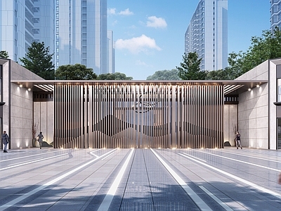 现代高层住宅 示范区 小区入口 落客区景观