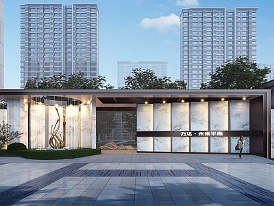 现代高层住宅 示范区入口 小区入口 门头 落客区景观