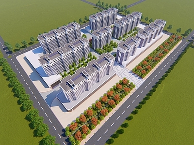 现代小区建筑 小区景观 鸟瞰景观 小区绿化